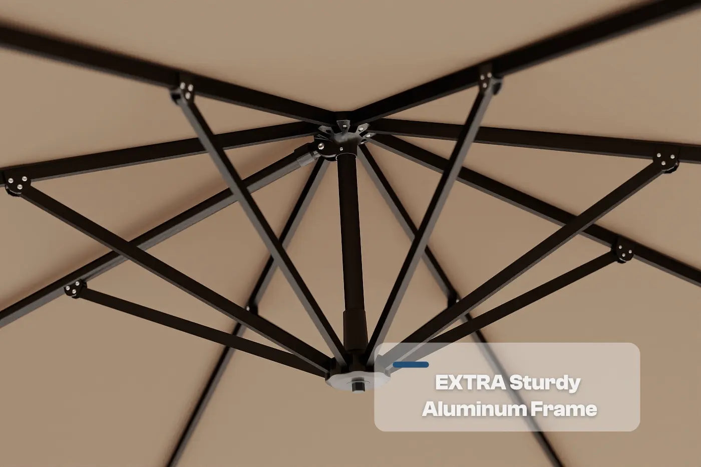Close-up of an extra sturdy aluminum frame with a beige background