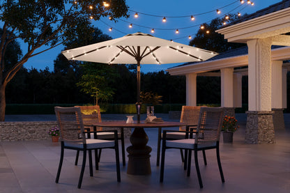 Patiokingdom 9ft Patio Umbrella with Lights, Beige Outdoor Table Umbrella w/Tilt and Crank