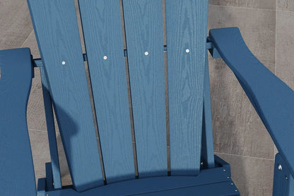 Blue Adirondack chair on a tiled floor