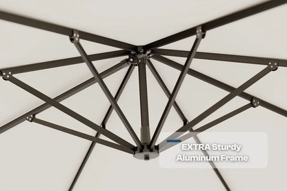 Close-up of an extra sturdy aluminum frame with text on a white background