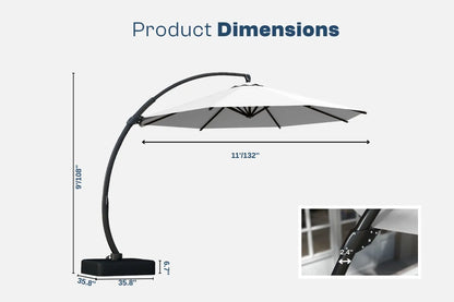 Measurement chart of an outdoor umbrella with dimensions on a white background