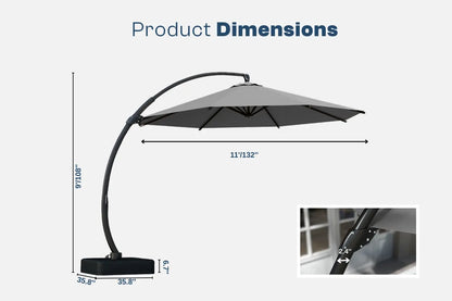 Outdoor umbrella with dimensions displayed on a white background