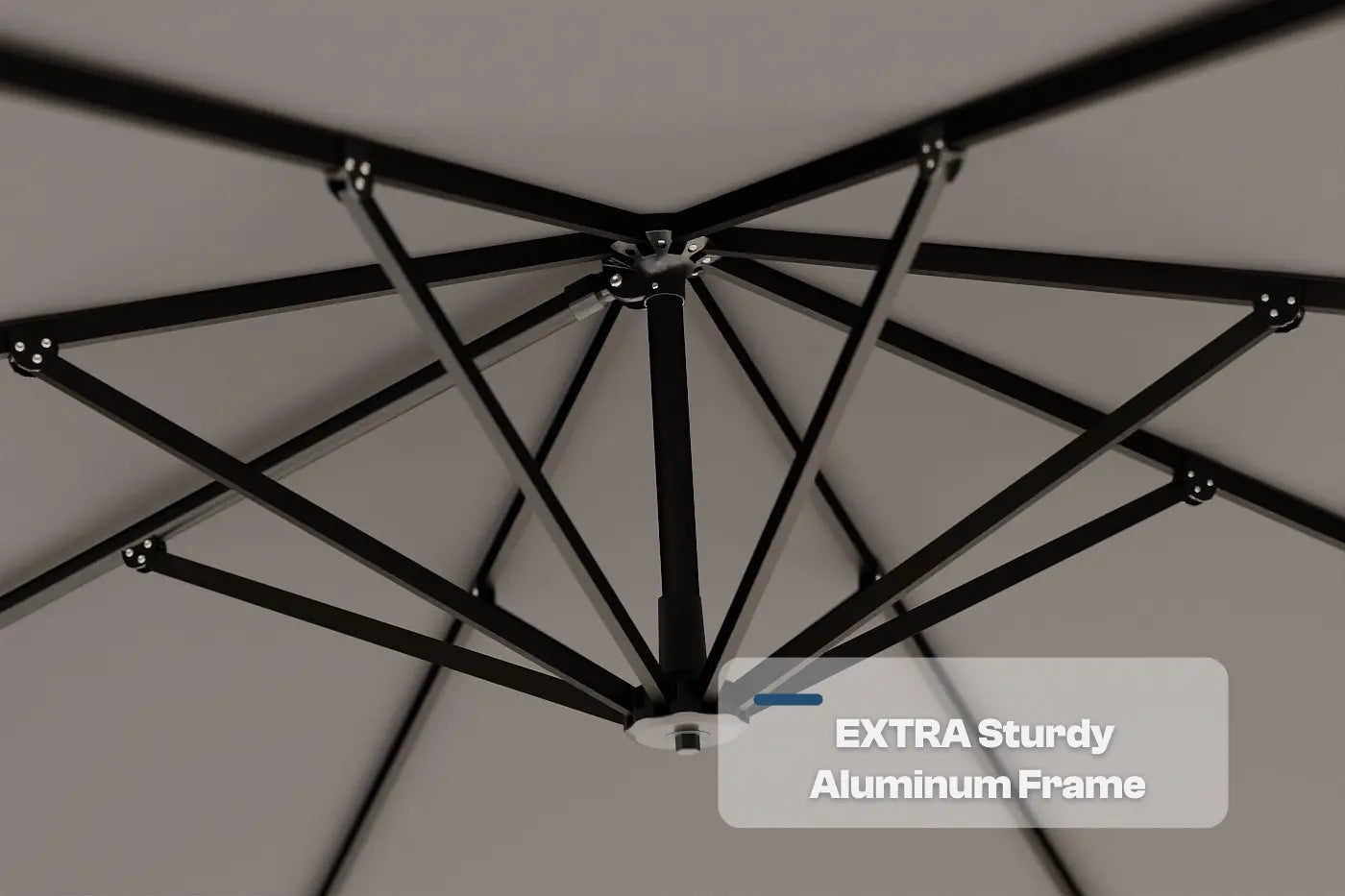 Close-up of an extra sturdy aluminum frame with a gray background