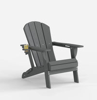 Gray Adirondack chair with cup holder on a white background
