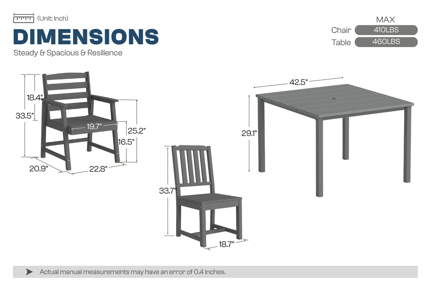 HDPE Square Outdoor Dining Set