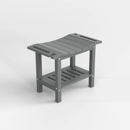 Gray shower bench with a shelf on a white background