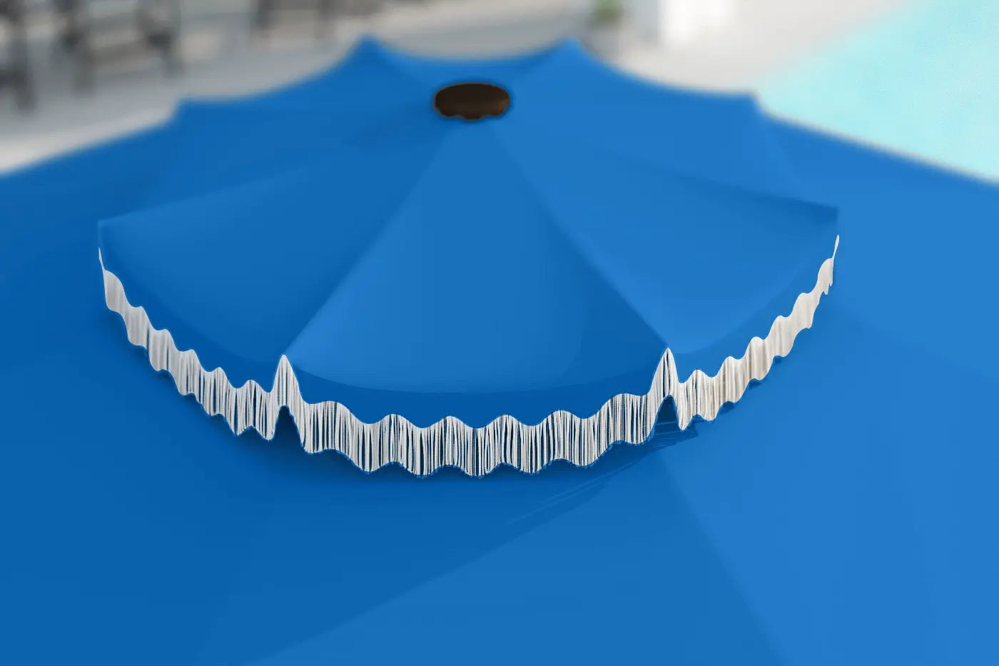 Blue umbrella with a wavy edge on a blue background
