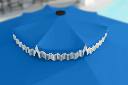 Blue umbrella with a wavy edge on a blue background