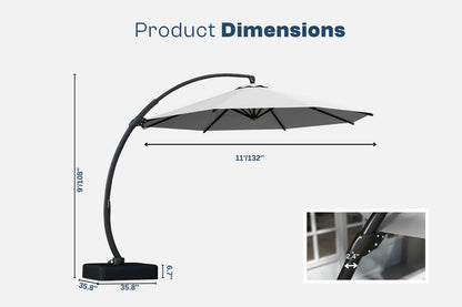 Patio umbrella with dimensions displayed on a white background