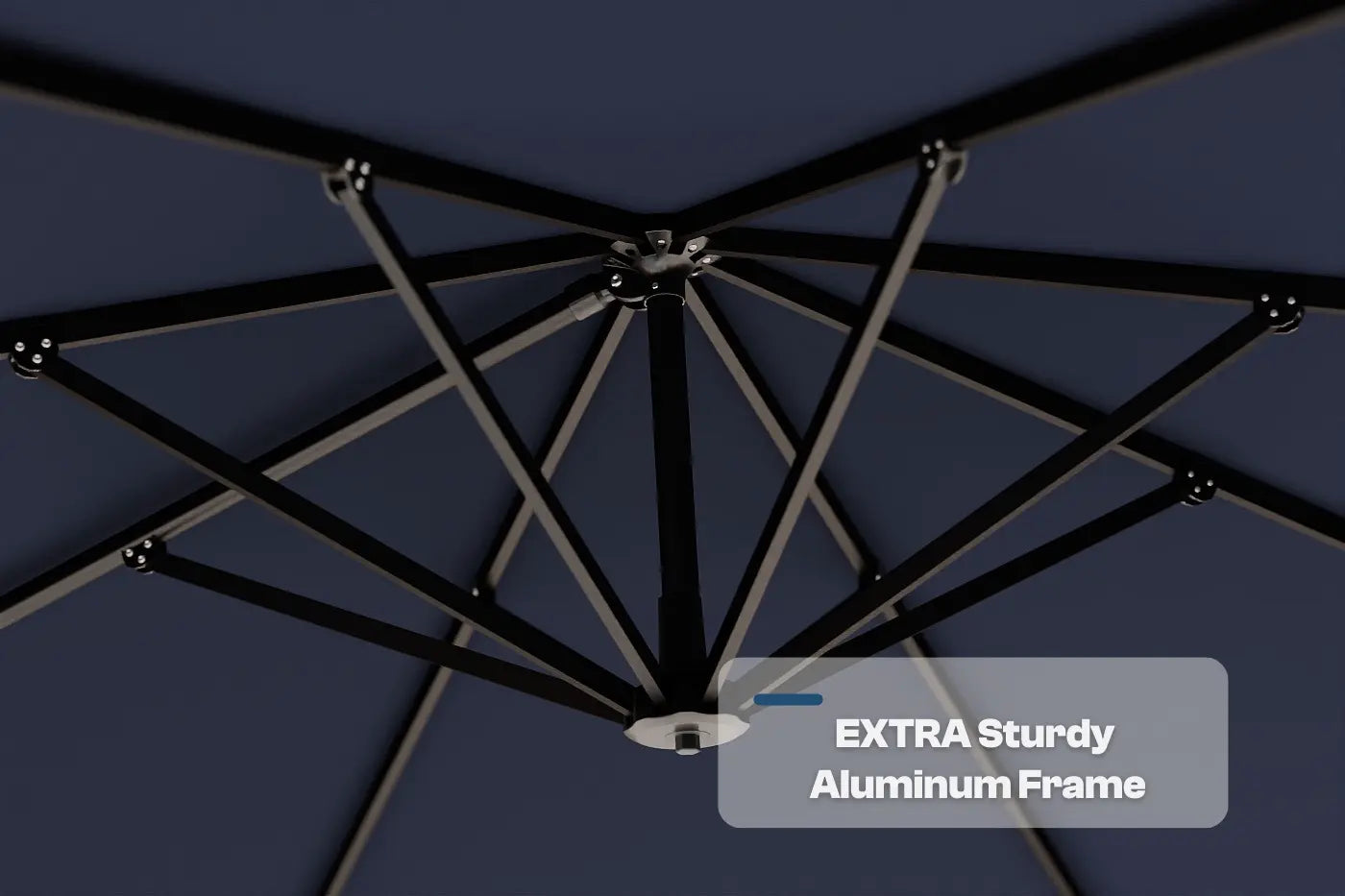 Extra sturdy aluminum frame of a canopy with a dark background