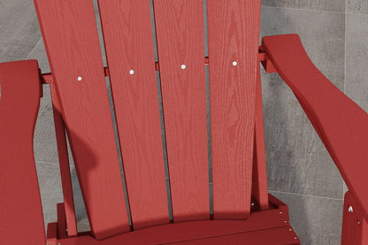 Red wooden chair on a gray tiled floor
