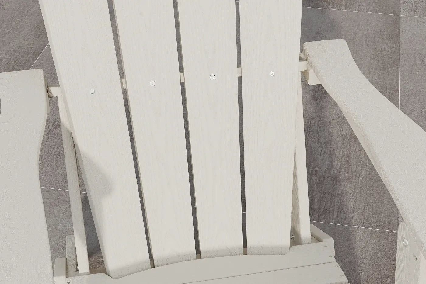 White wooden chair with a gray tiled floor background