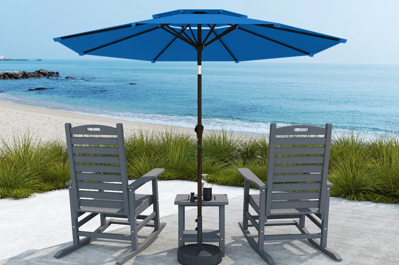Double Top Patio Umbrella - Push Button Tilt