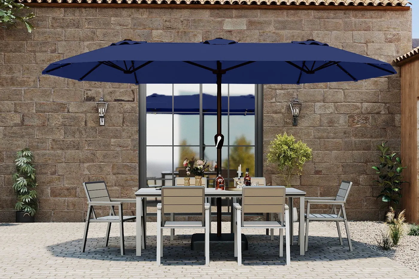 Fiberglass Double-Sided Patio Umbrella with base