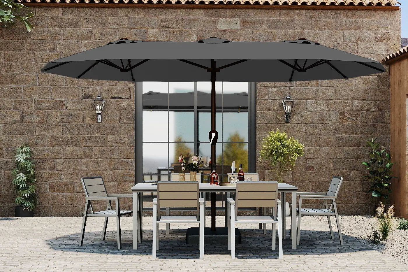 Fiberglass Double-Sided Patio Umbrella with base