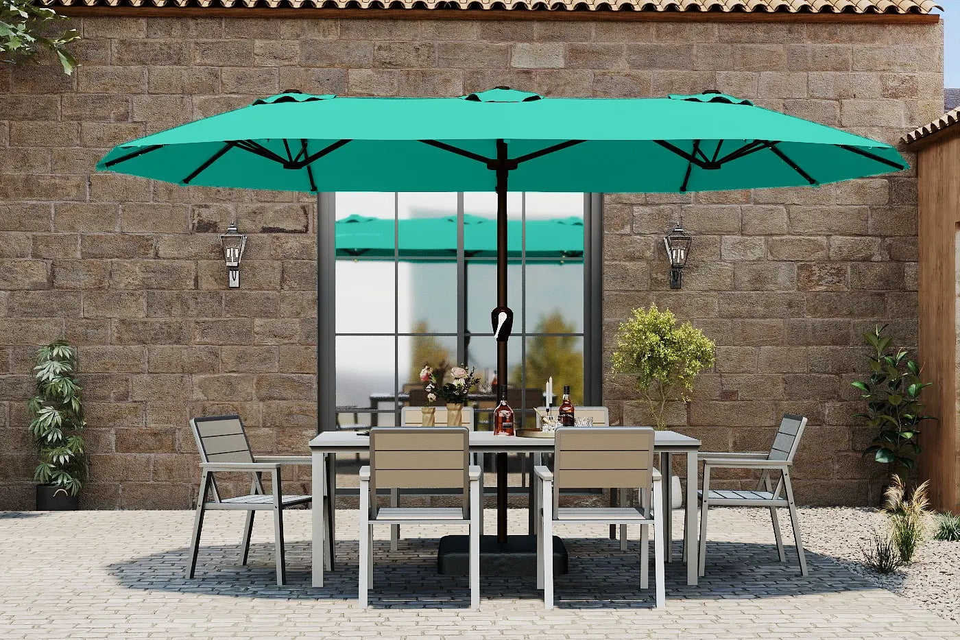 Fiberglass Double-Sided Patio Umbrella with base