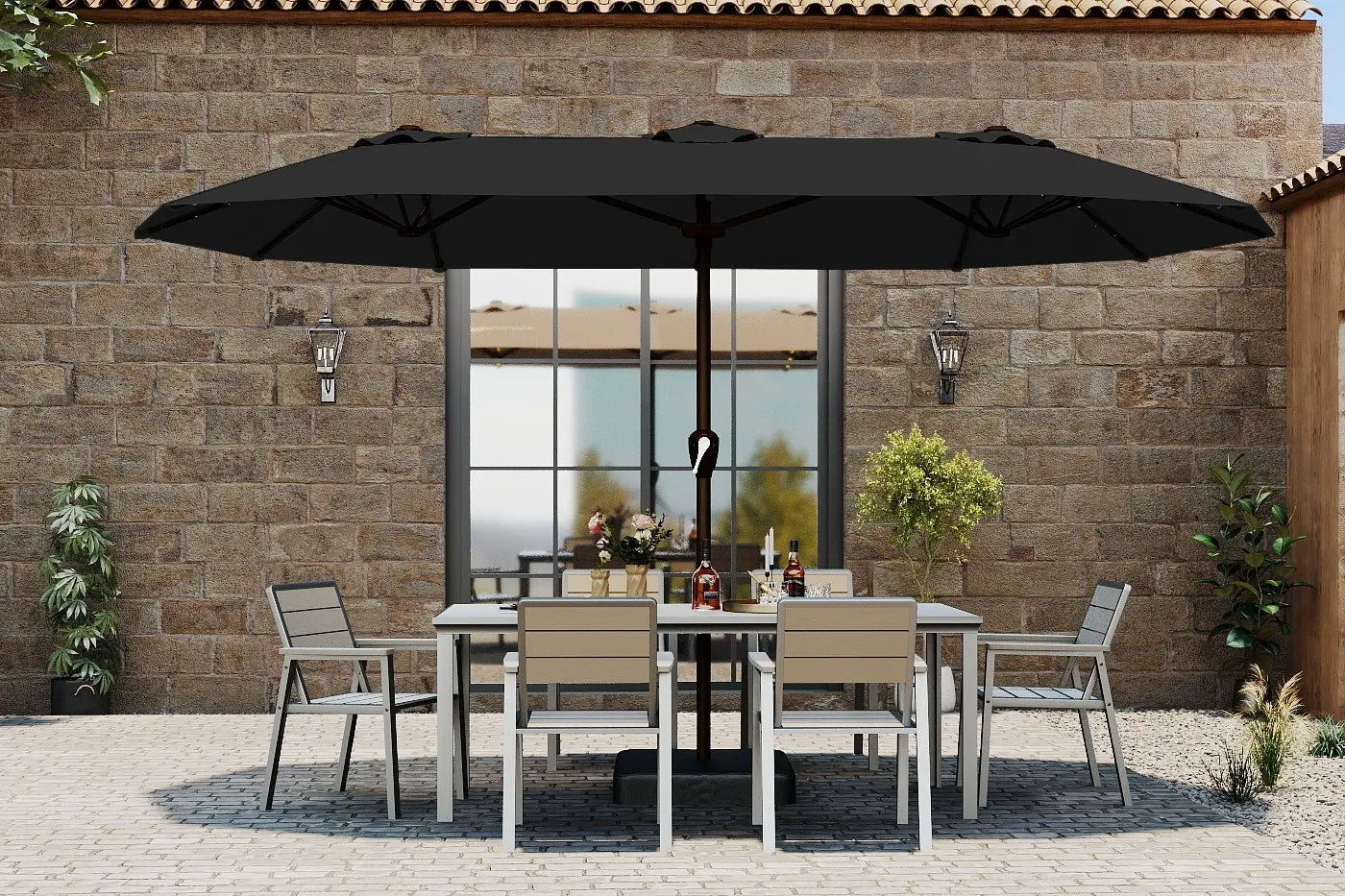 Fiberglass Double-Sided Patio Umbrella with base