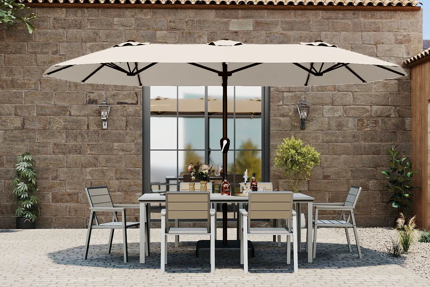Fiberglass Double-Sided Patio Umbrella with base