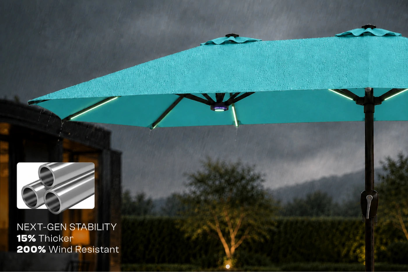 Double-Sided Patio Umbrella with Base & RGB LED Lights