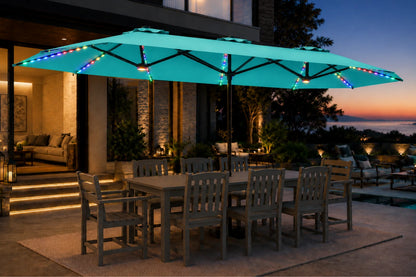 Double-Sided Patio Umbrella with Base & RGB LED Lights