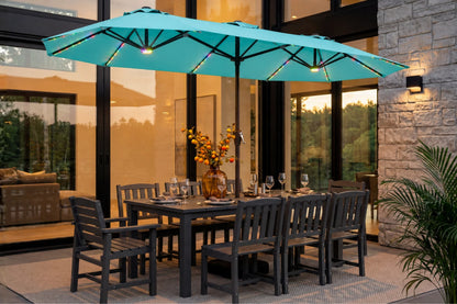 Double-Sided Patio Umbrella with Base & RGB LED Lights