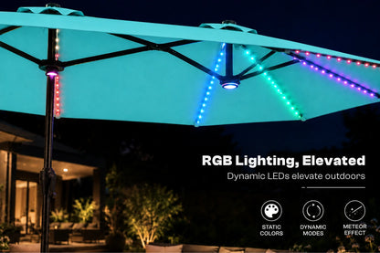 Double-Sided Patio Umbrella with Base & RGB LED Lights