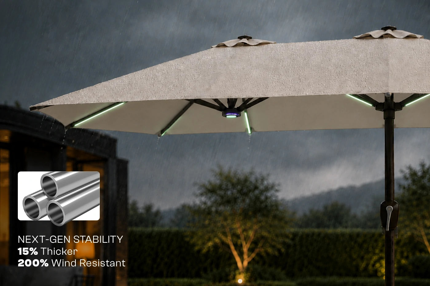 Double-Sided Patio Umbrella with Base & RGB LED Lights
