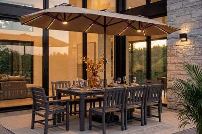 Double-Sided Patio Umbrella with Base & RGB LED Lights
