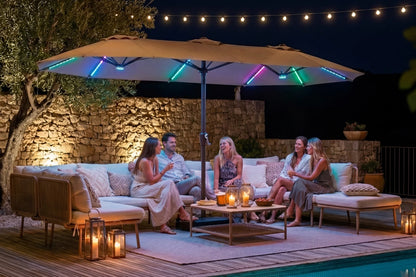 Double-Sided Patio Umbrella with Base & RGB LED Lights