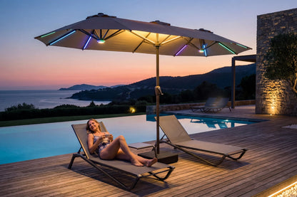 Double-Sided Patio Umbrella with Base & RGB LED Lights
