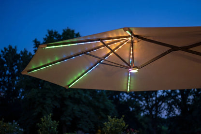 Double-Sided Patio Umbrella with Base & RGB LED Lights