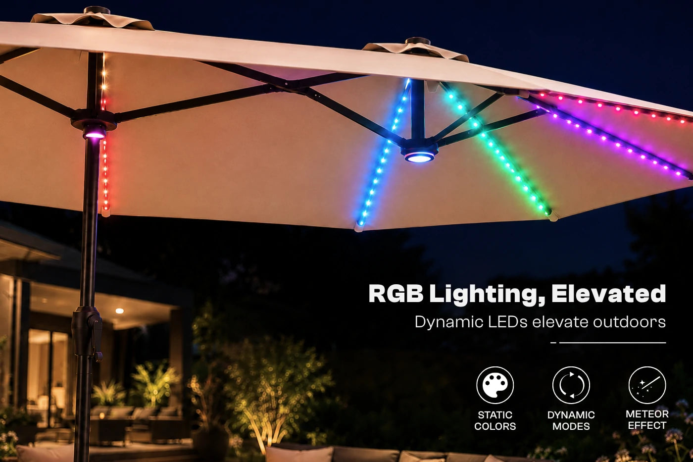 Double-Sided Patio Umbrella with Base & RGB LED Lights