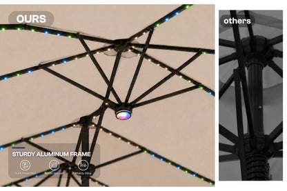 Double-Sided Patio Umbrella with Base & RGB LED Lights