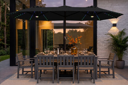 Double-Sided Patio Umbrella with Base & RGB LED Lights