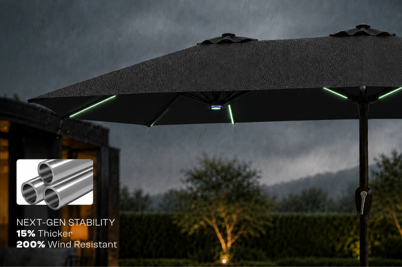 Double-Sided Patio Umbrella with Base & RGB LED Lights