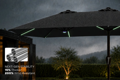 Double-Sided Patio Umbrella with Base & RGB LED Lights