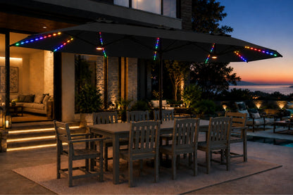 Double-Sided Patio Umbrella with Base & RGB LED Lights