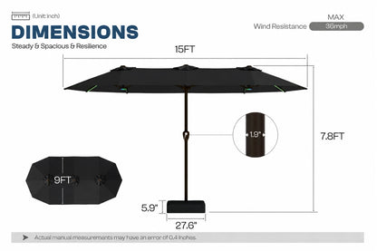 Double-Sided Patio Umbrella with Base & RGB LED Lights