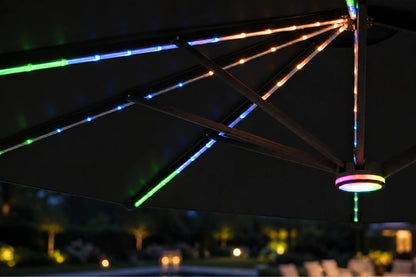 Double-Sided Patio Umbrella with Base & RGB LED Lights