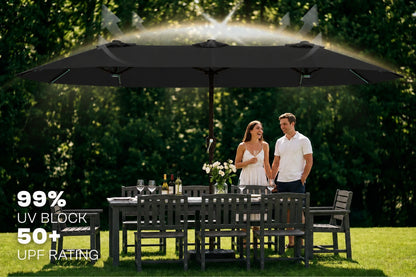 Double-Sided Patio Umbrella with Base & RGB LED Lights