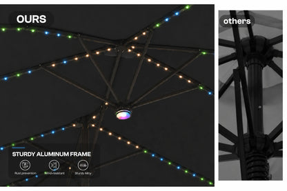 Double-Sided Patio Umbrella with Base & RGB LED Lights