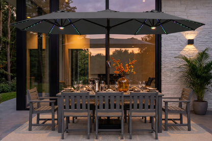 Double-Sided Patio Umbrella with Base & RGB LED Lights