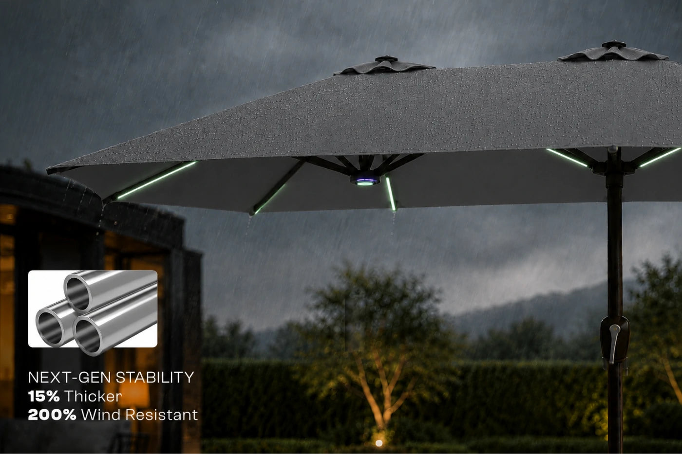 Double-Sided Patio Umbrella with Base & RGB LED Lights