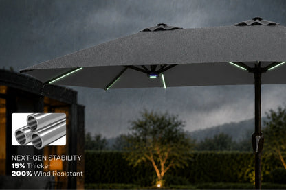 Double-Sided Patio Umbrella with Base & RGB LED Lights