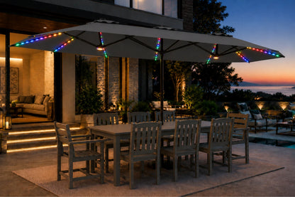 Double-Sided Patio Umbrella with Base & RGB LED Lights