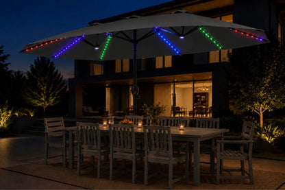 Double-Sided Patio Umbrella with Base & RGB LED Lights