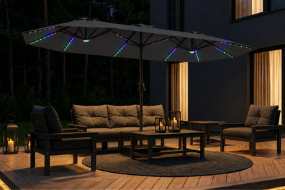 Double-Sided Patio Umbrella with Base & RGB LED Lights