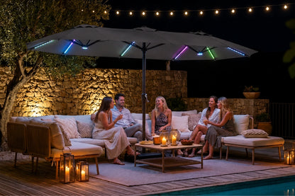 Double-Sided Patio Umbrella with Base & RGB LED Lights