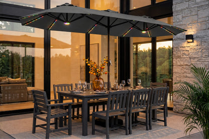 Double-Sided Patio Umbrella with Base & RGB LED Lights