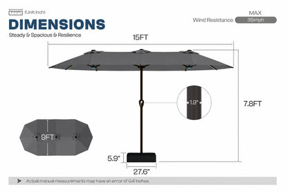 Double-Sided Patio Umbrella with Base & RGB LED Lights